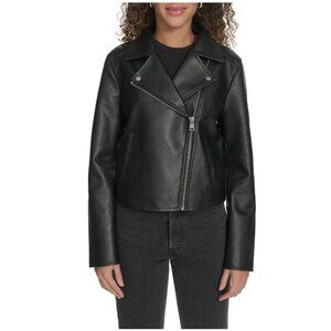 Levi's Faux Leather Motorcycle Moto Zip Up Jacket In Black Size Large NWT